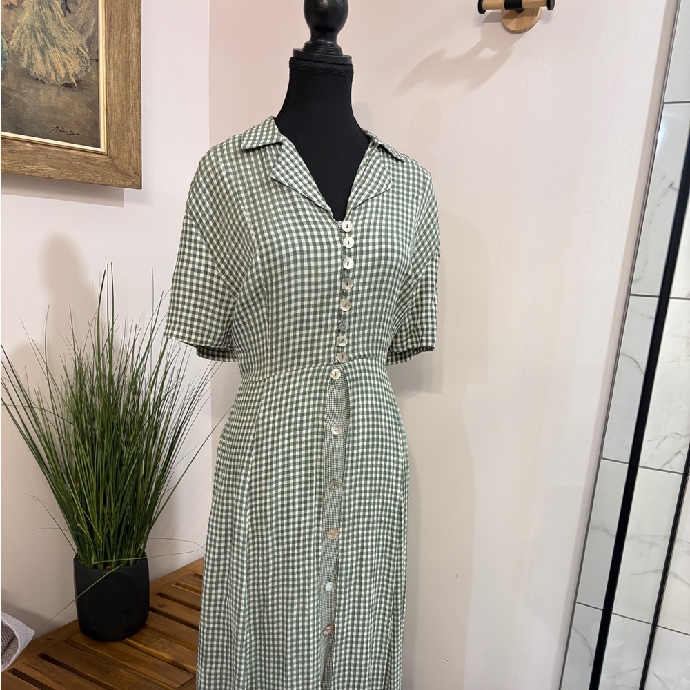 Vintage Green Gingham Maxi Dress